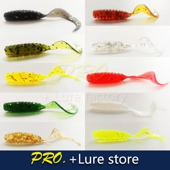 100pcs Soft plastic artificial isca pesca circle tail protein Grub lure fishing worm moggot grub lure baits 4cm