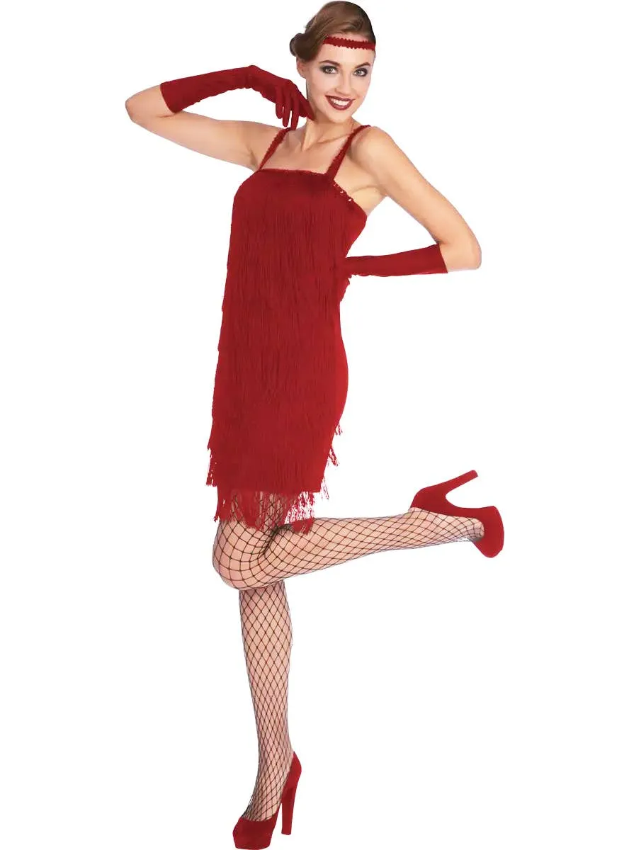 1920s Fringed Red Flapper Dress Womens Plus Size Costume