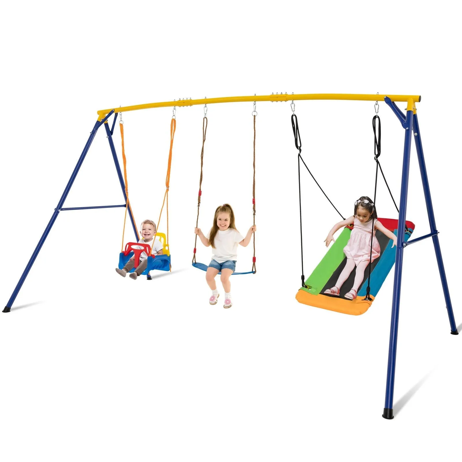 300 kg Indoor Outdoor Swing Set Carbon Steel Swing Frame-Blue &amp; Yellow