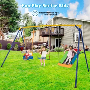 300 kg Indoor Outdoor Swing Set Carbon Steel Swing Frame-Blue &amp; Yellow