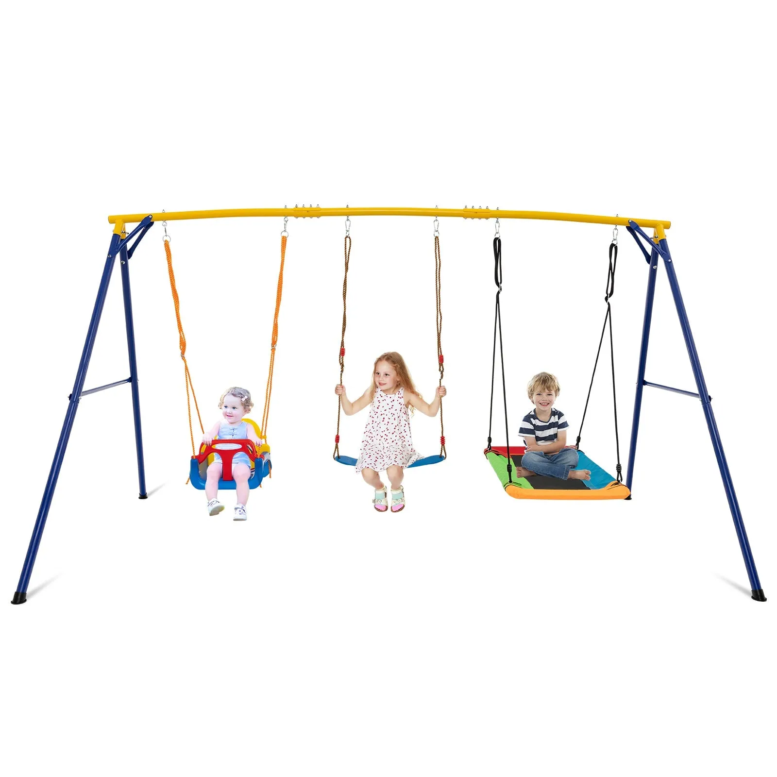 300 kg Indoor Outdoor Swing Set Carbon Steel Swing Frame-Blue &amp; Yellow