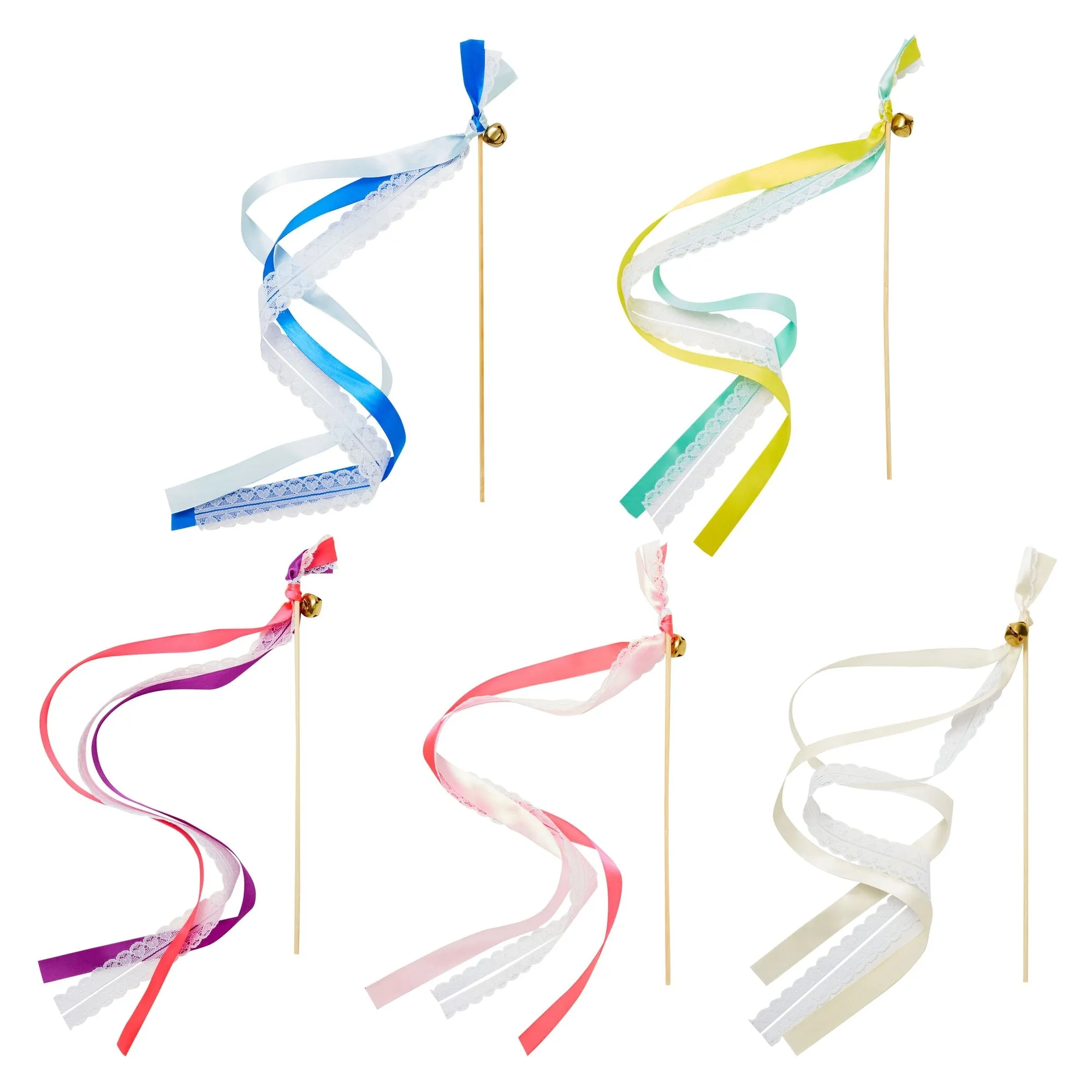 50 Pack Multicolored Ribbon Wands with Bells, Streamers for Wedding Send Off, Party Favors (24 In)