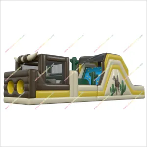 Adult Inflatable Obstacle Course Sports Interactive Extreme Obstacle Course Bounce House With Two Slides