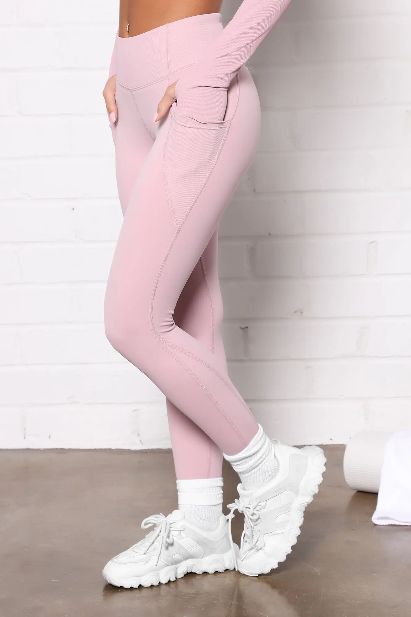 After Cardio Ribbed Active Leggings In Power Flex - Mauve