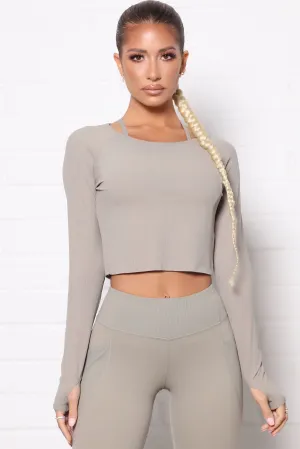 After Cardio Ribbed Active Long Sleeve Top - Light Army