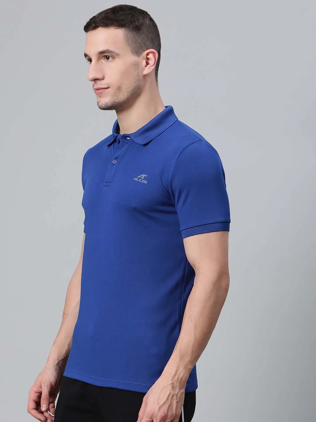 Alcis Men Blue Solid Polo Collar Badminton T-shirt