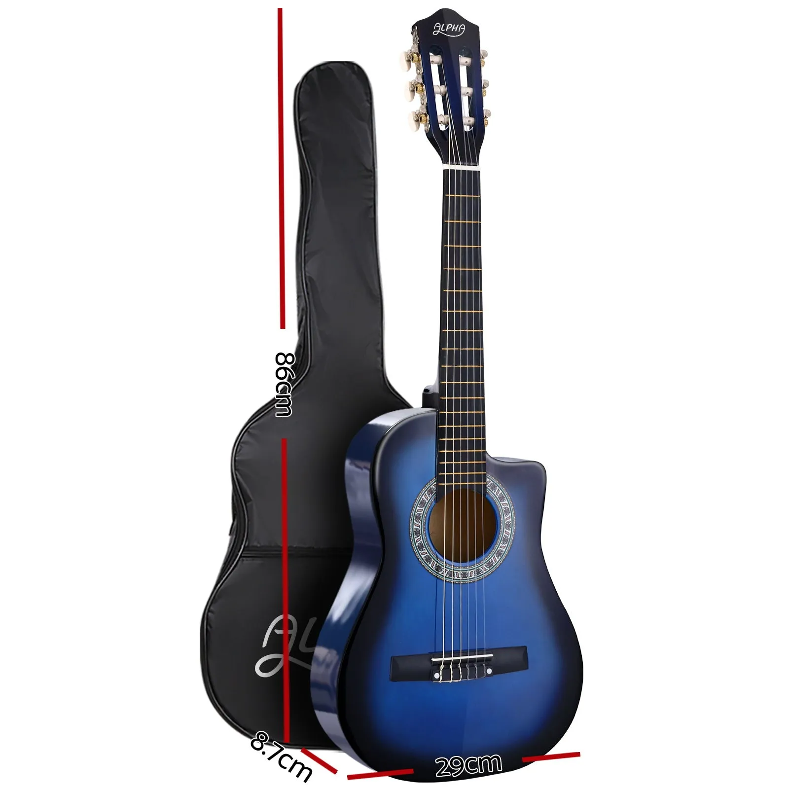 Alpha 34" Inch Guitar Classical Acoustic Cutaway Wooden Ideal Kids Gift Children 1/2 Size Blue with Capo Tuner