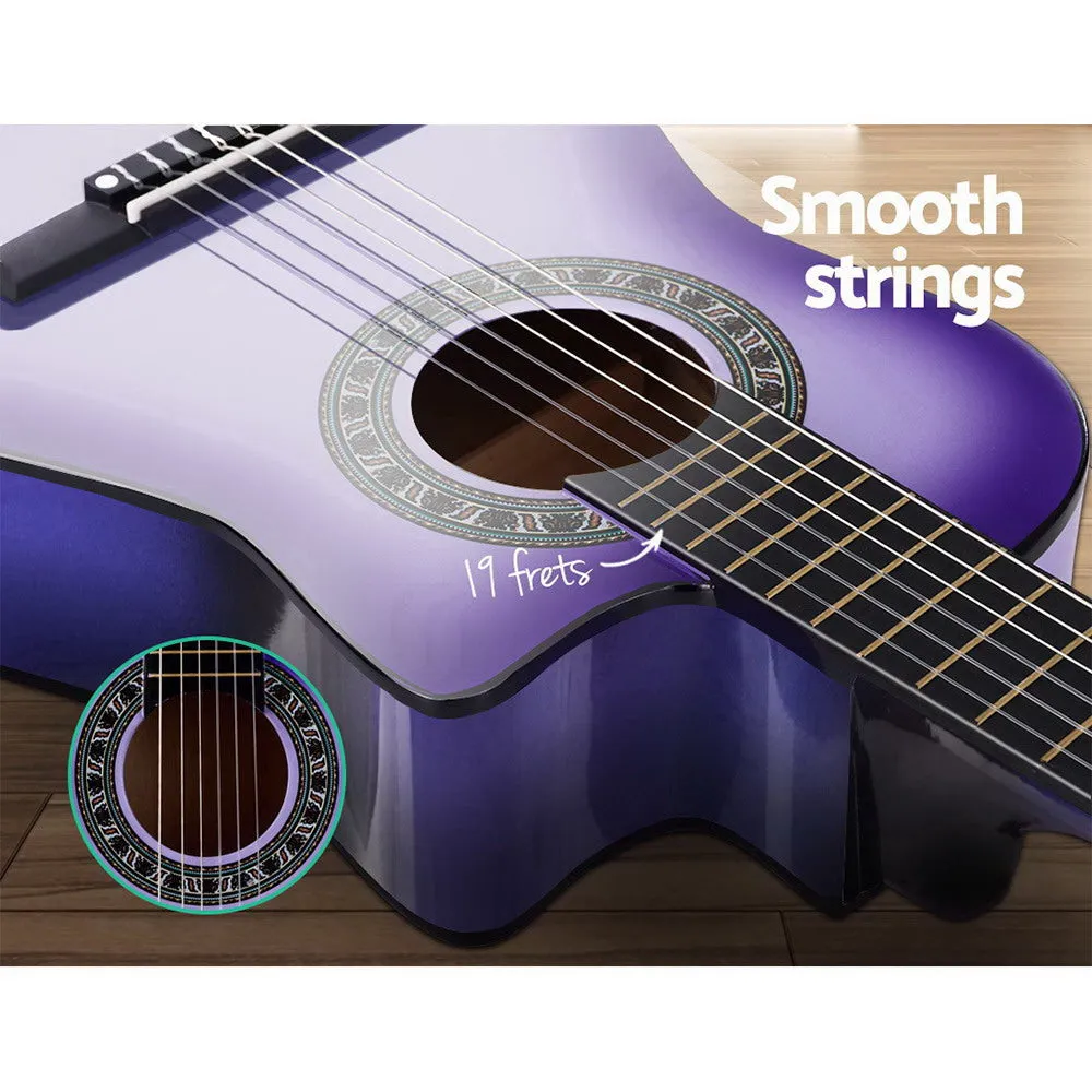 Alpha 34" Inch Guitar Classical Acoustic Cutaway Wooden Ideal Kids Gift Children 1/2 Size Purple