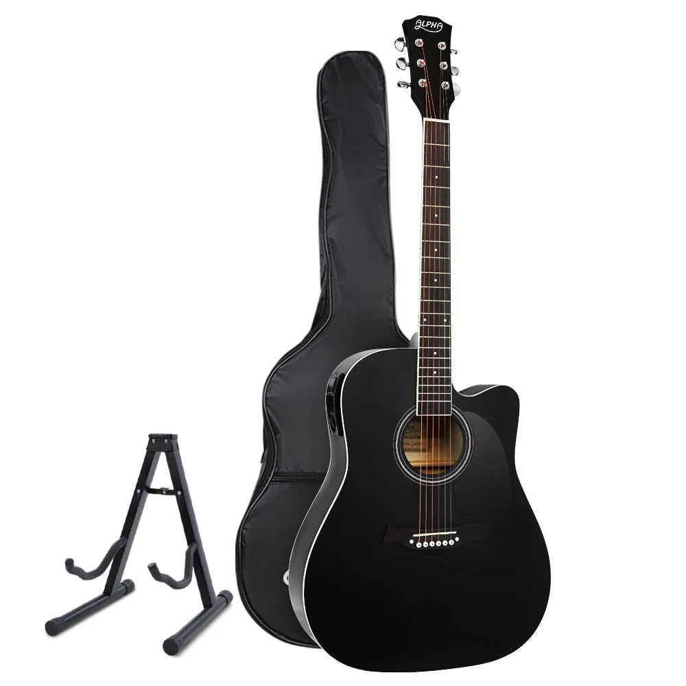 Alpha 41" Inch Electric Acoustic Guitar Wooden Classical Full Size EQ Capo Black