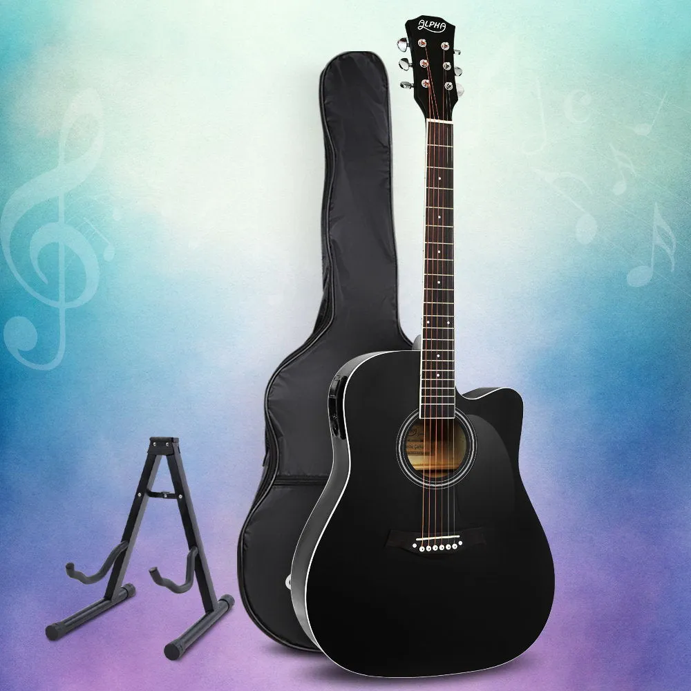 Alpha 41" Inch Electric Acoustic Guitar Wooden Classical Full Size EQ Capo Black