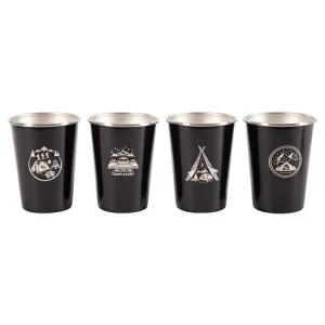 AOTU AT6657-2 4pcs Outdoor Camping Folding Stainless Steel Water Cup Set (Black)