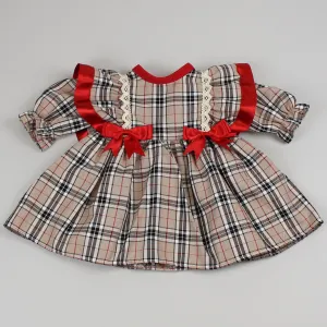 Baby Girls Tartan Dress - Beige with Red Bows