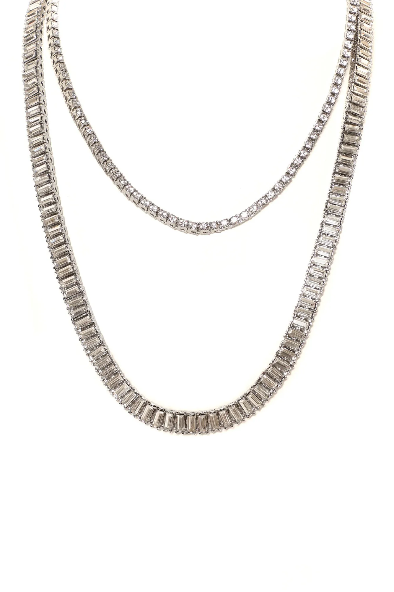 Baguette 2 Piece Chain Set - Silver