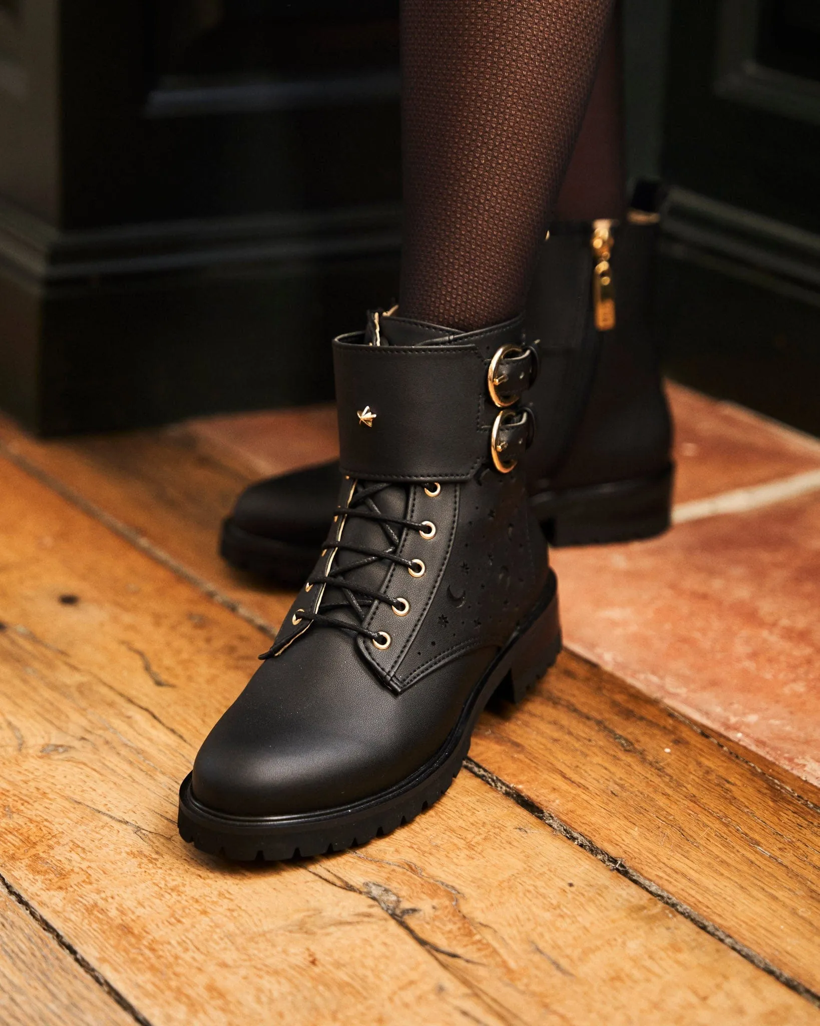 Bastide Vegan Leather Lace-up Ankle Boots | Black