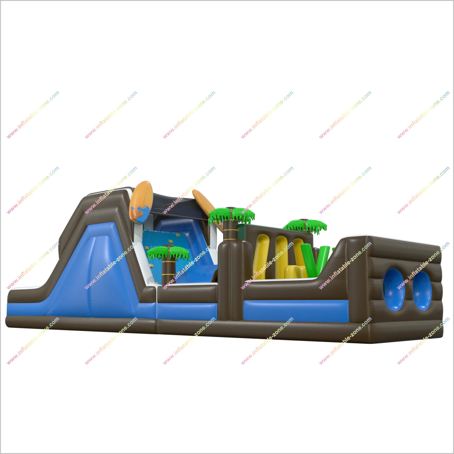 Best Sports Inflatable Assault Course Hire Tropical Adventure Palm Tree Obstacle Course Tunnel Playground Slide