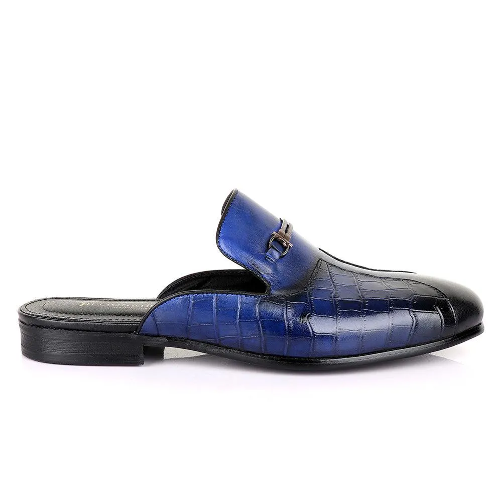 Billionaire Mole Blue and Black Leather Half Shoe