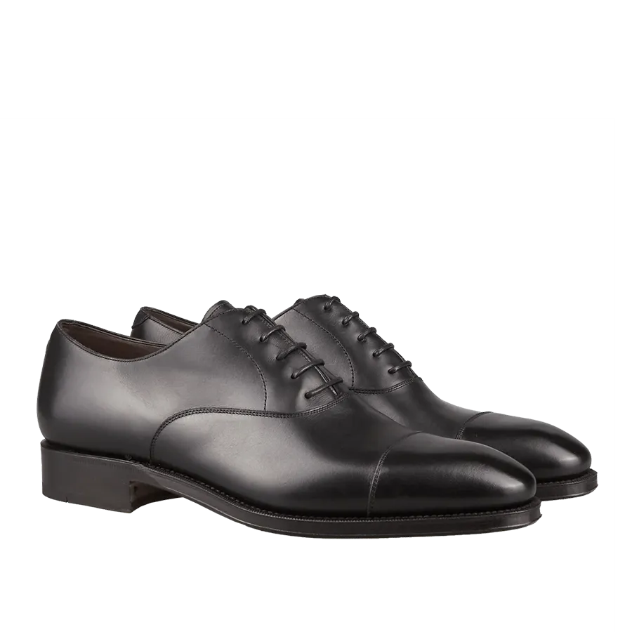 Black Calf Leather Captoe Rain Oxford Shoes