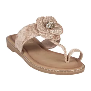 Blossom Rose Gold Embellished Flower Toe Ring Flat Sandals