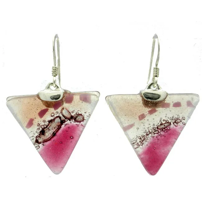 Blush Translucent Triangle Glass Sterling Silver Earrings Tili Glass