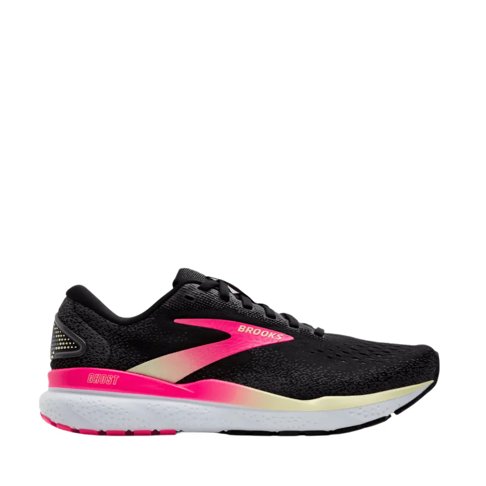 Brooks Women's Ghost 16 Running Shoes in Black/Pink/Yellow AW24