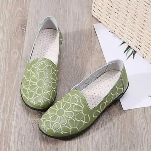 Casual Comfortable Leather Flowers Flats For Women