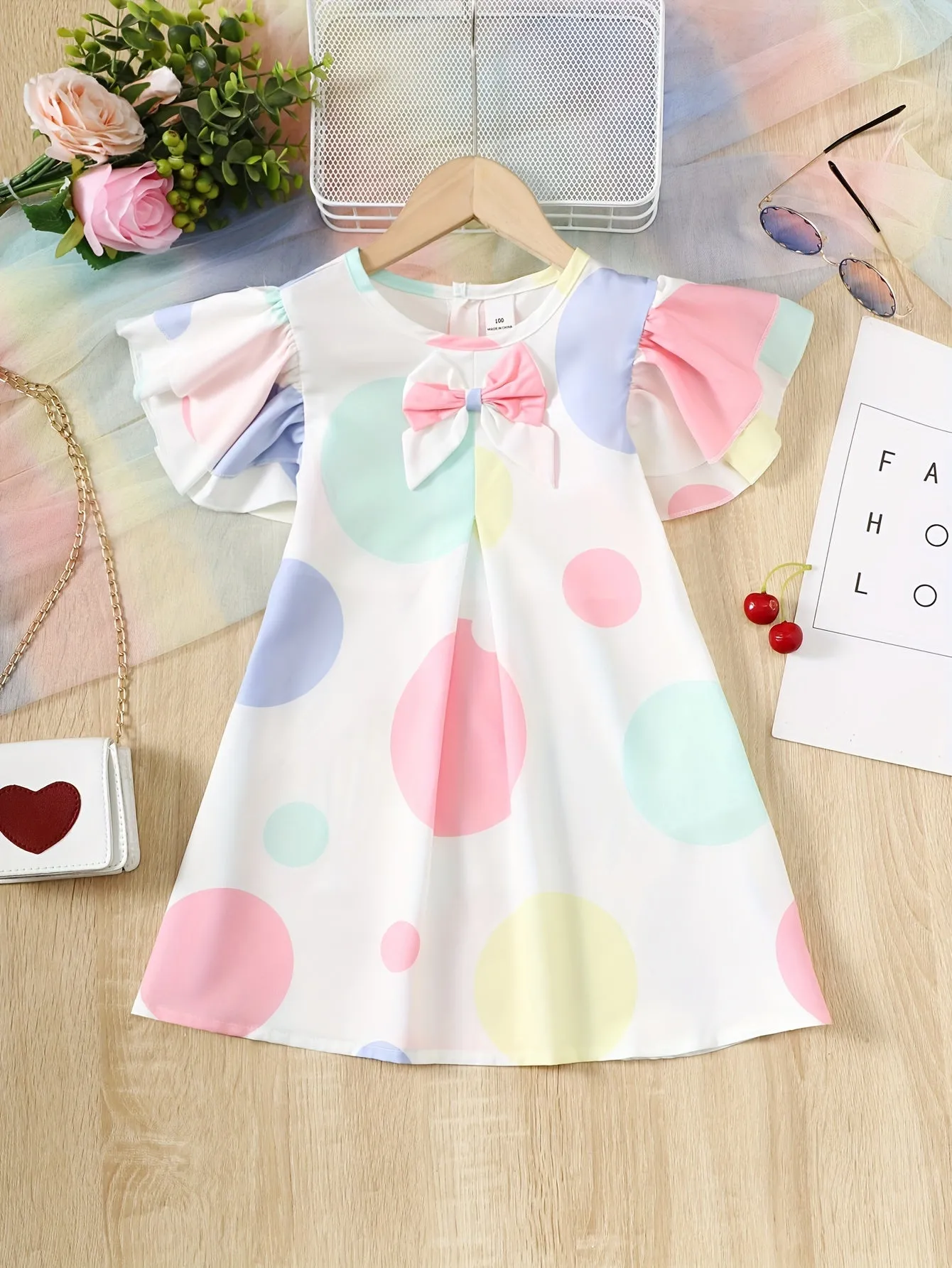 Charming Girls Polka Dot Flutter Sleeve Dress - Soft Summer Party Wear with Delicate Trim - Perfect Gift Idea