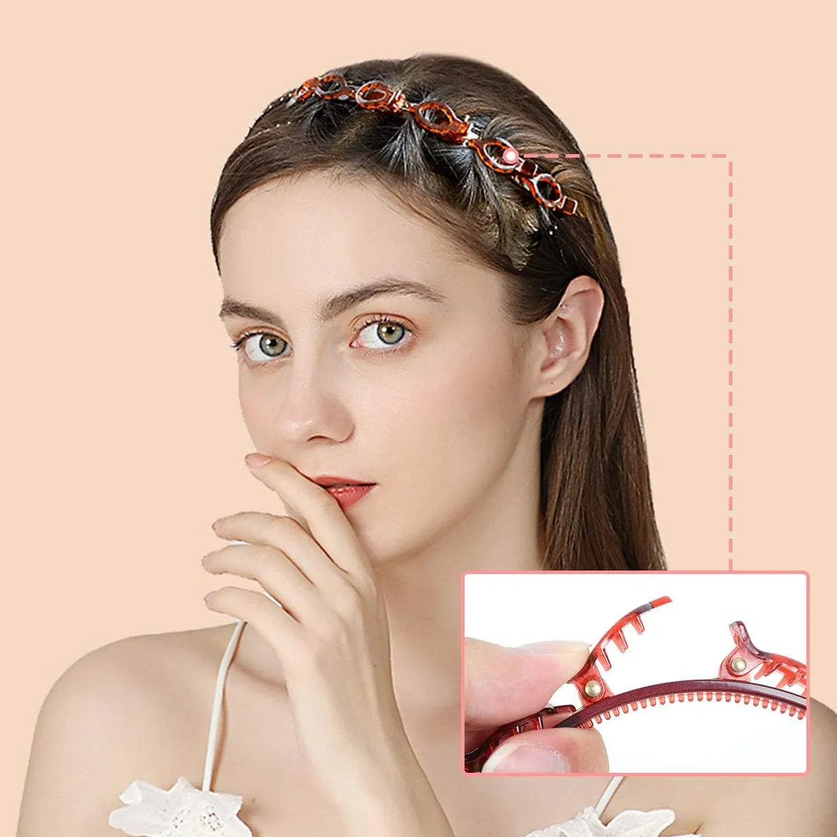 Chic Double-Layer Black Braided Headband Boho Style Resin Hair Clip Set