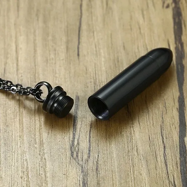 Classy Men Black Pistol Bullet Pendant Necklace