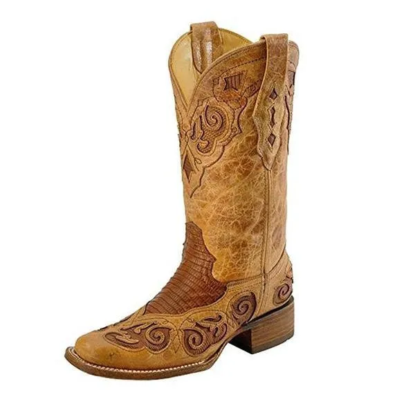 Corral Women's Antique Saddle Teju Lizard Inlay Fashion Square Toe Rodeo Boots - A2638