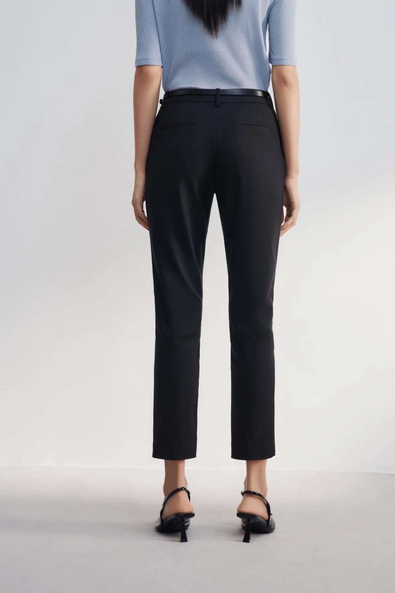 Cotton Blend Cropped Skinny Pants With Belt