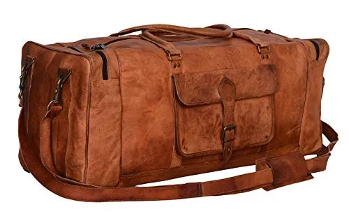 Cuero Bags 30 Inch Large Leather Duffel Travel Duffle Gym Sports Overnight Weekender Bag (Single Pocket)