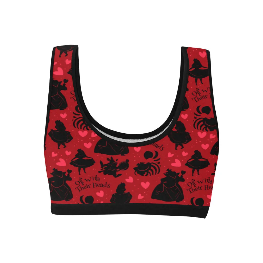 Disney Alice In Wonderland Queen Of Hearts Off With Their Heads Women's Athletic Sports Bra