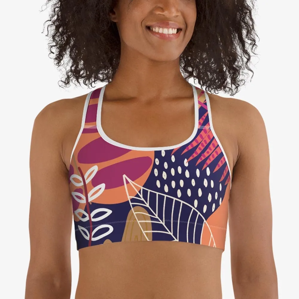 Floral Sports Bra "Tropics" Burgundy/Purple