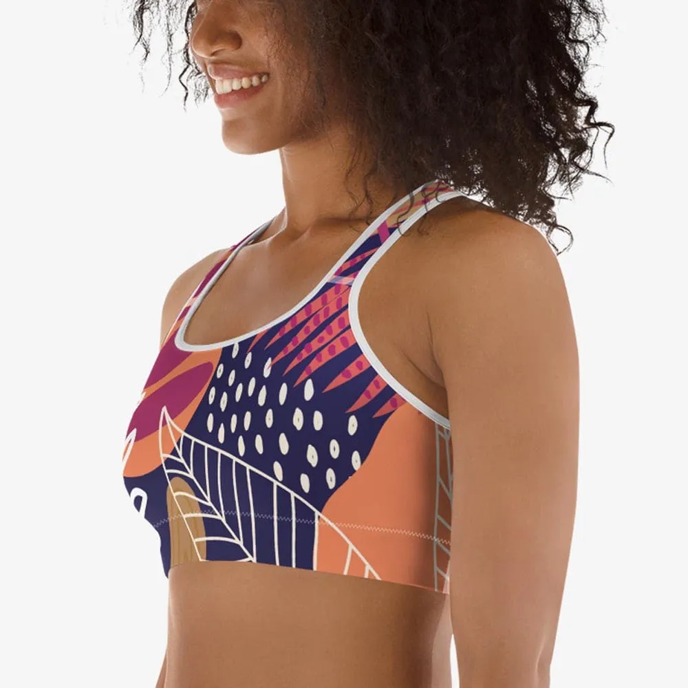 Floral Sports Bra "Tropics" Burgundy/Purple