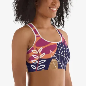 Floral Sports Bra "Tropics" Burgundy/Purple