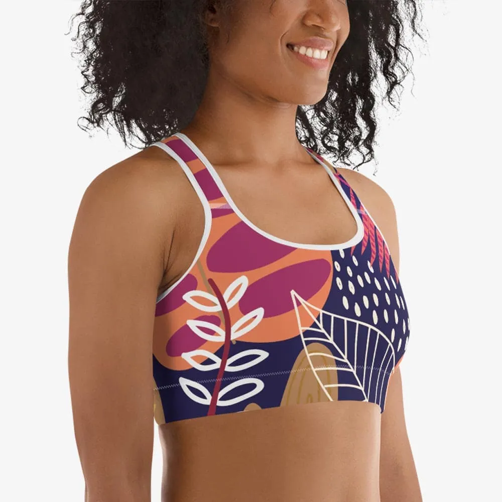 Floral Sports Bra "Tropics" Burgundy/Purple