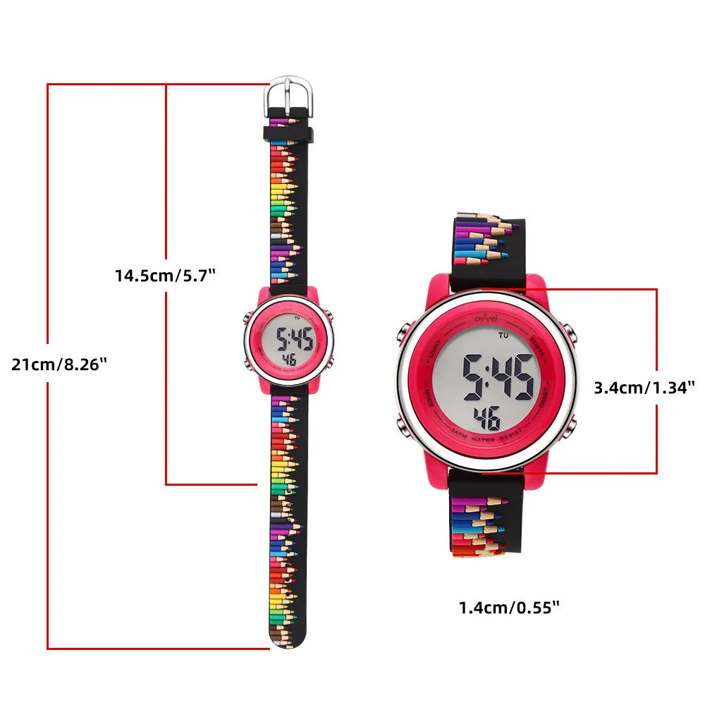 Girls Digital Sports Watch with many features - Colored Pencils