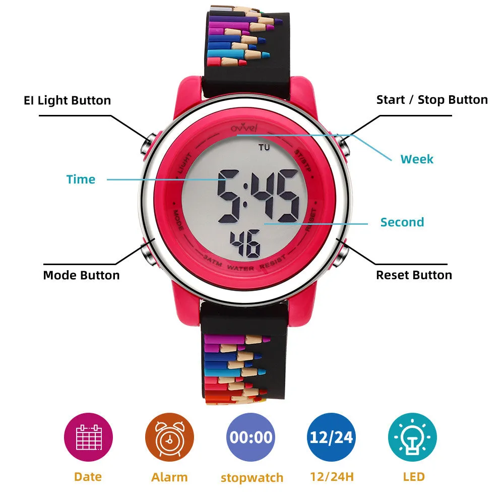 Girls Digital Sports Watch with many features - Colored Pencils