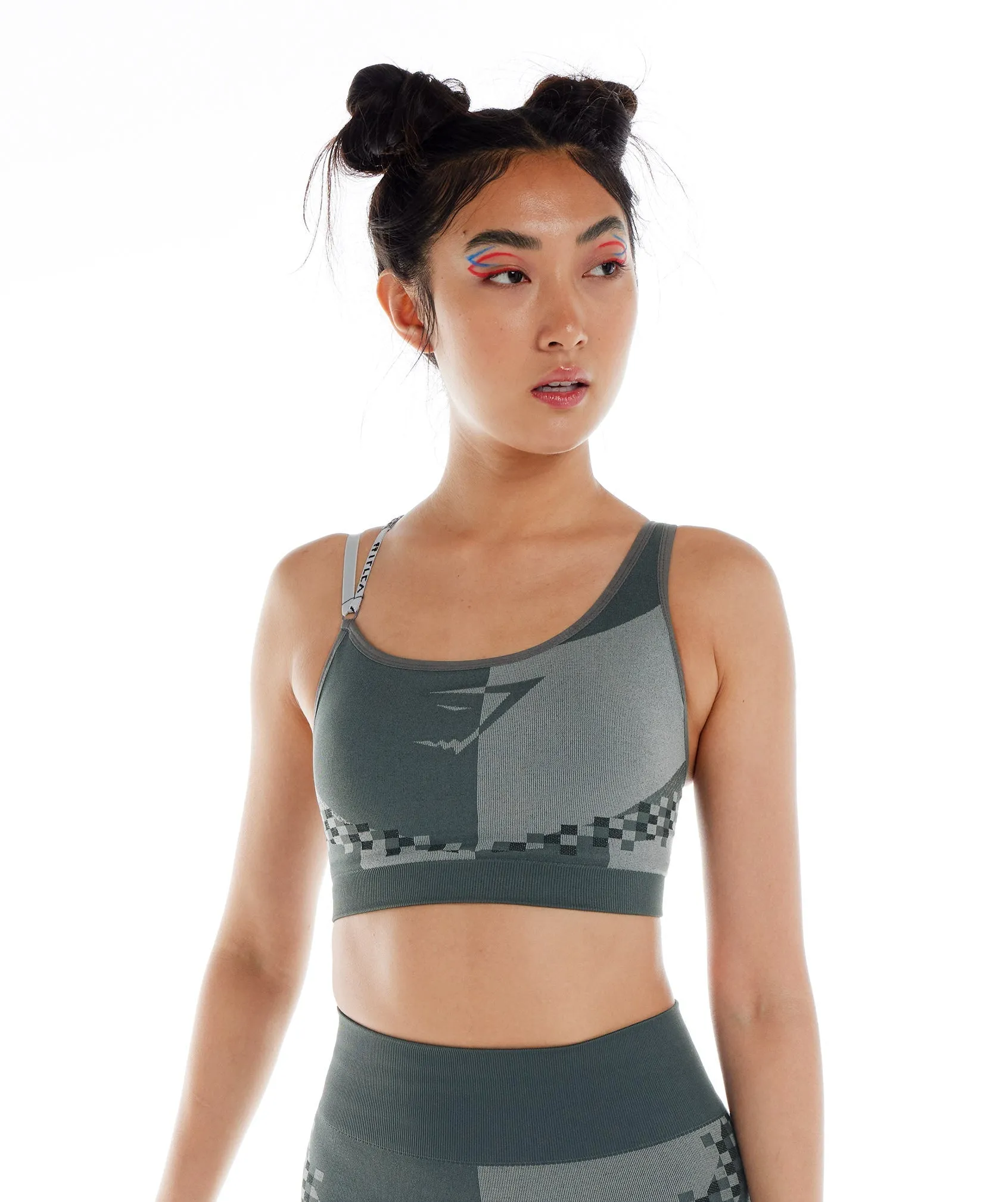 Gymshark Wtflex Cyborg Seamless Sports Bra - Charcoal Grey/Black/Light Grey