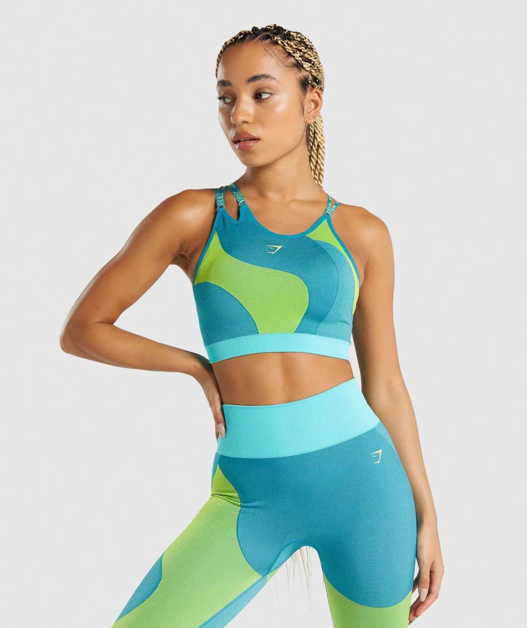 Gymshark WTFlex Seamless Asymmetric Strappy Sports Bra - Wavy | Blue