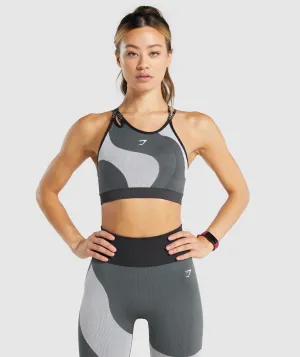 Gymshark WTFlex Seamless Asymmetric Strappy Sports Bra - Wavy | Charcoal