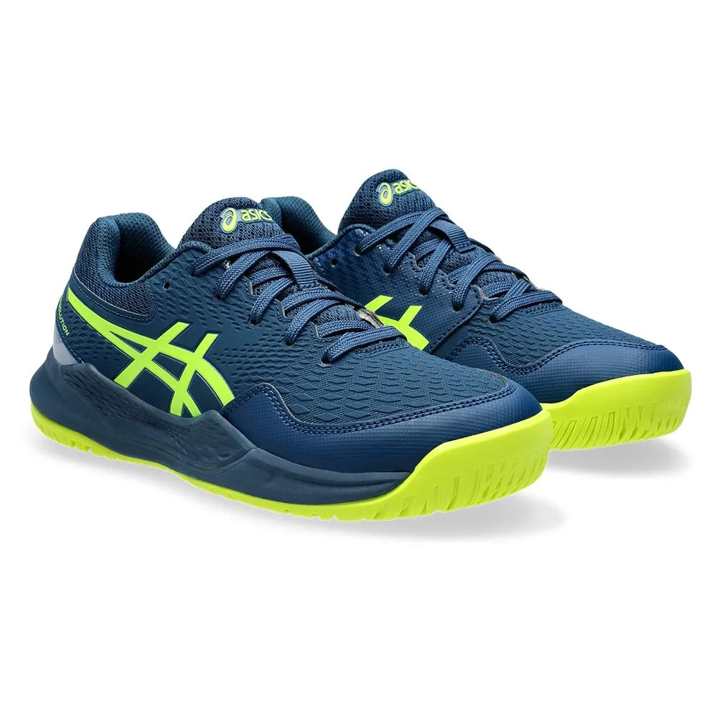 Juniors Gel-Resolution 9 GS Tennis Shoes Mako Blue and Safety Yellow