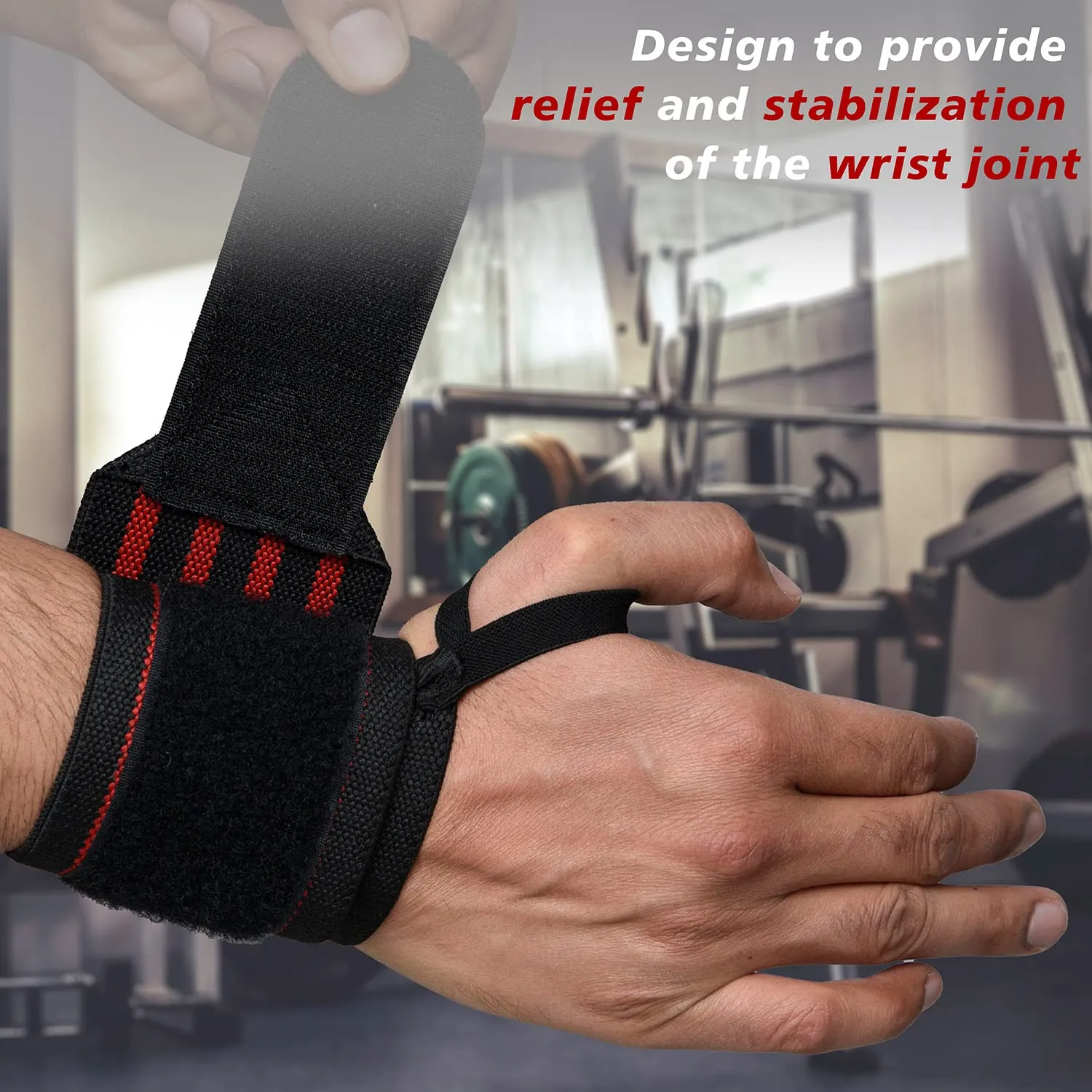 Kuber Industries Wrist Brace with Thumb Loop | Wrist Supporter for Gym | Nylon Wrist Wrap Band Strap for Men and Women | Pain Relief Band | 1 Piece | Red & Black