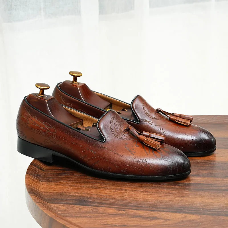 Lavish Leather Slip On Brogue Dress Shoes