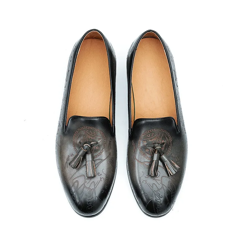 Lavish Leather Slip On Brogue Dress Shoes