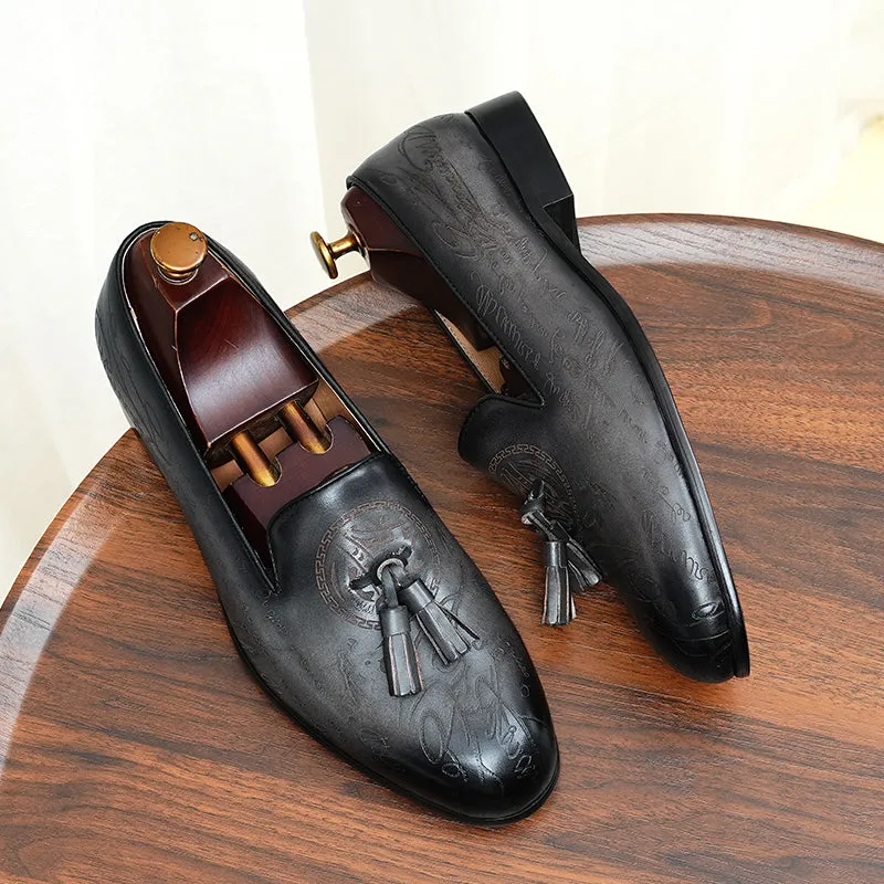 Lavish Leather Slip On Brogue Dress Shoes