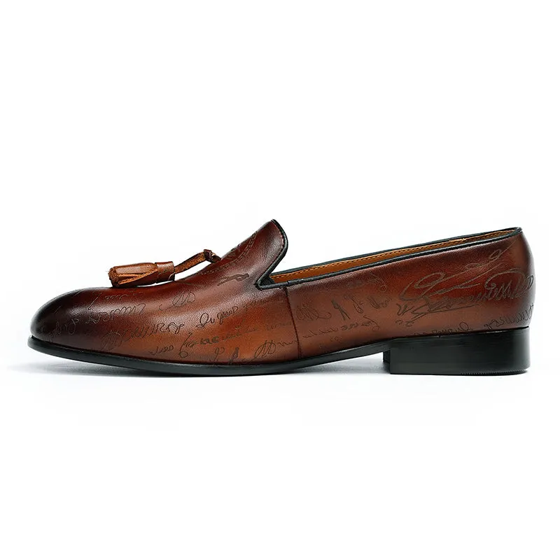 Lavish Leather Slip On Brogue Dress Shoes