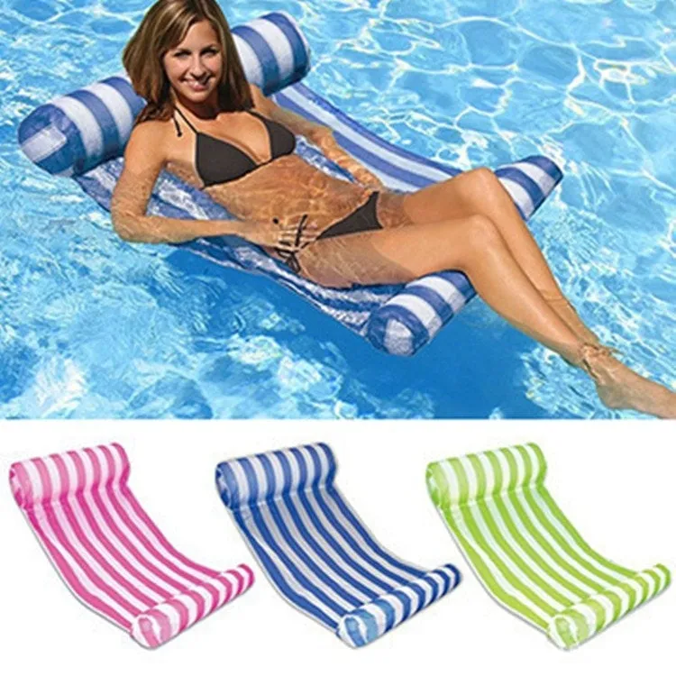 Leisure Water Floating Bed Hammock Inflatable Floating Row Entertainment Lounge Chair(Pink And White Stripes)