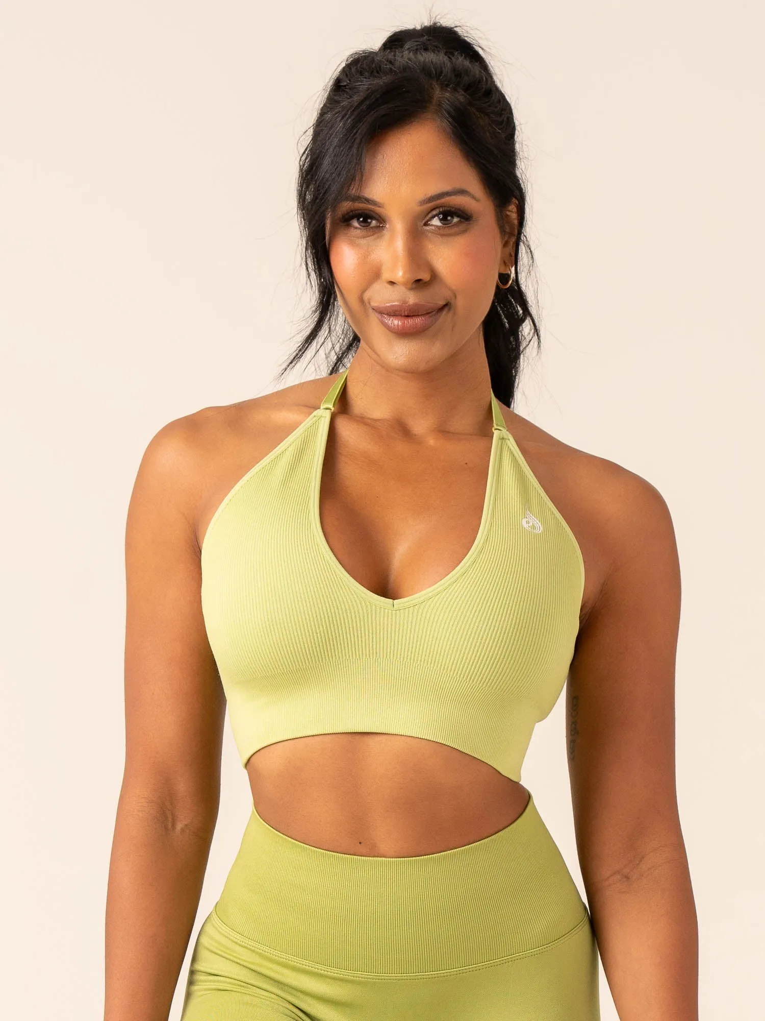 Lift Rib Seamless Halter Sports Bra - Olive