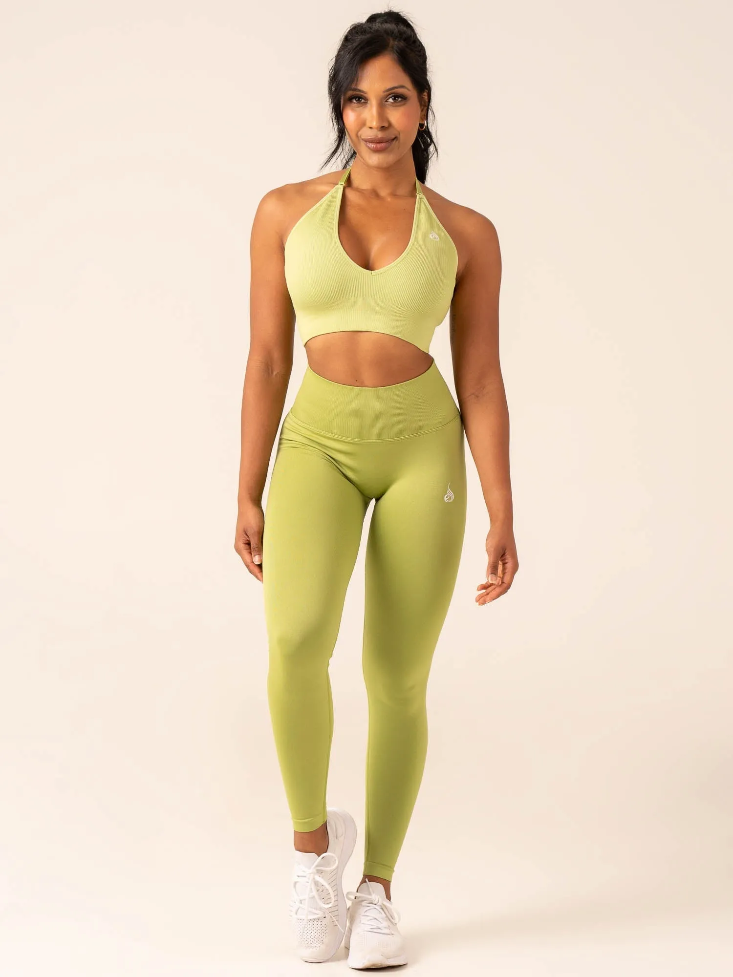 Lift Rib Seamless Halter Sports Bra - Olive